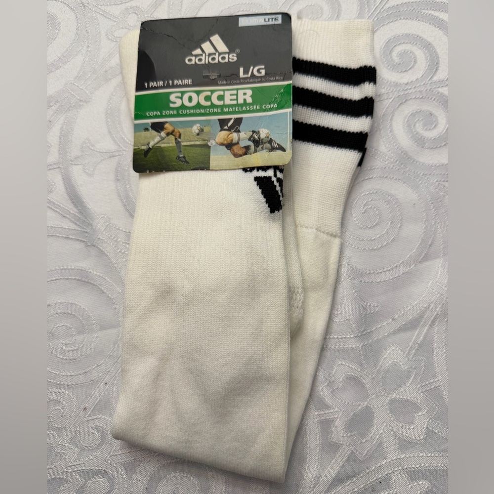 Adidas ClimaLite White Black Soccer Football Socks Men Large 9-13 Shoe Size